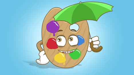 paleta de colores de artista de dibujos animados bajo paraguas con animación facial alfa mate