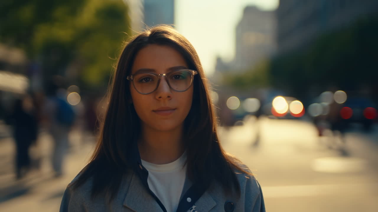 Donna con gli occhiali in città