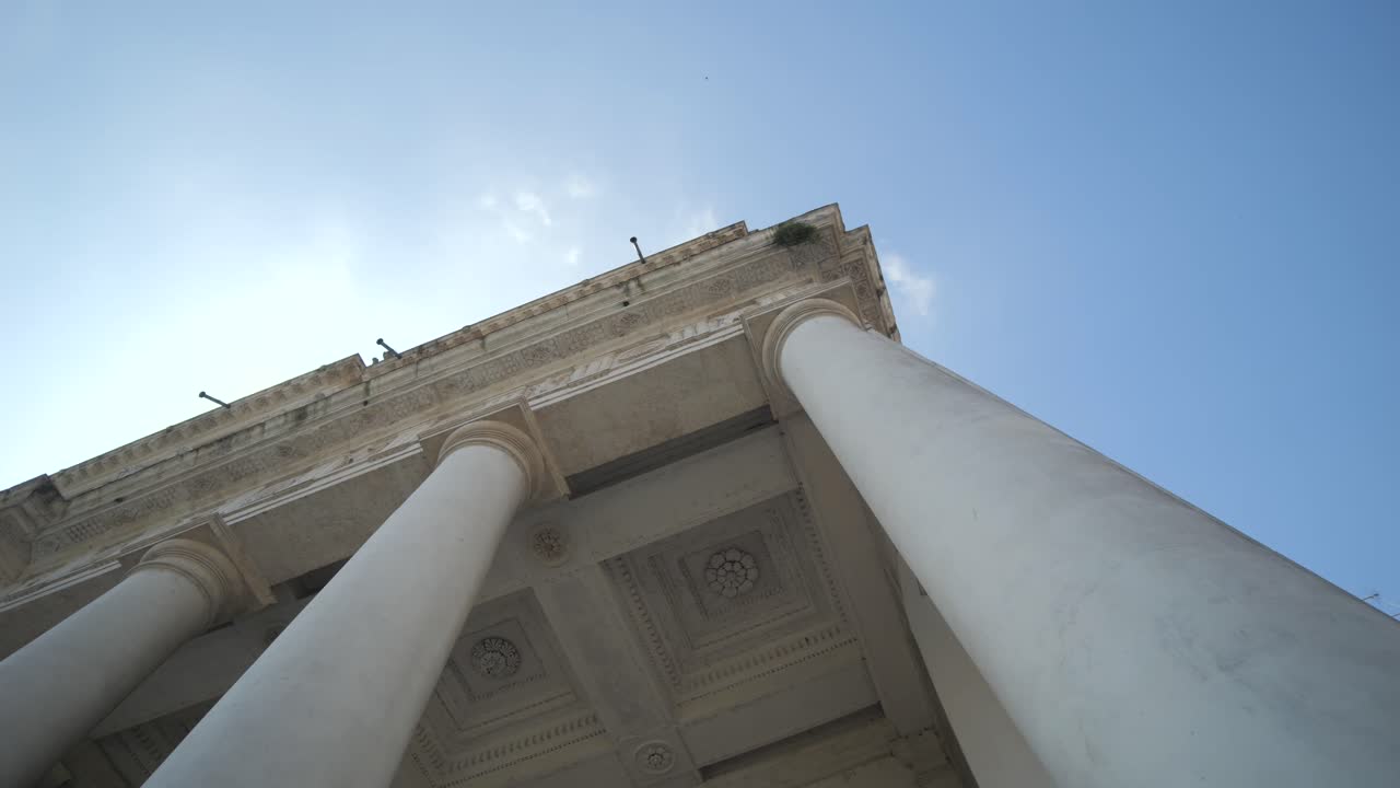 Frog eye shot of Classic building while City tour around the town