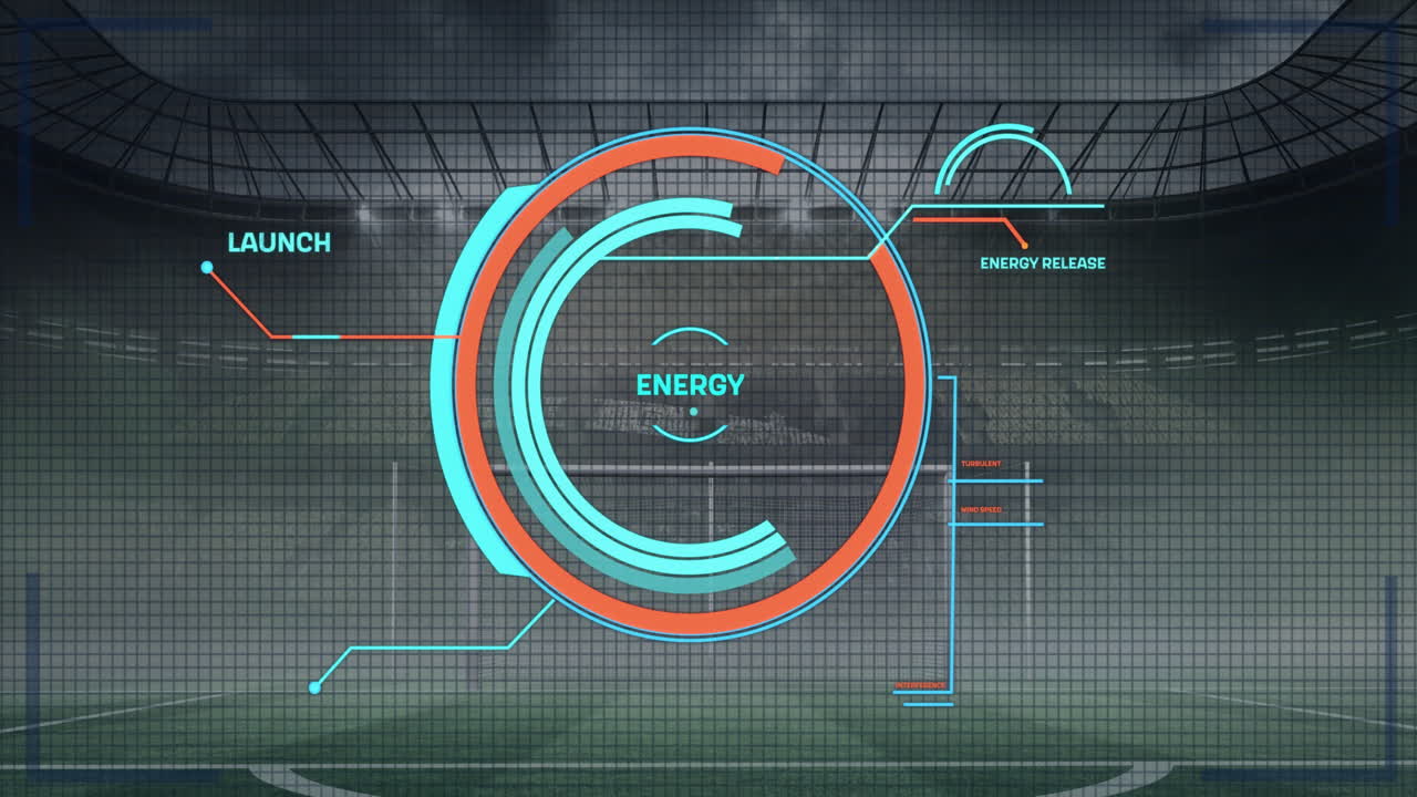 Animation of energy panel and scope scanning over stadium