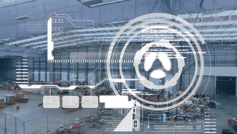 digital interface with data processing against warehouse in background