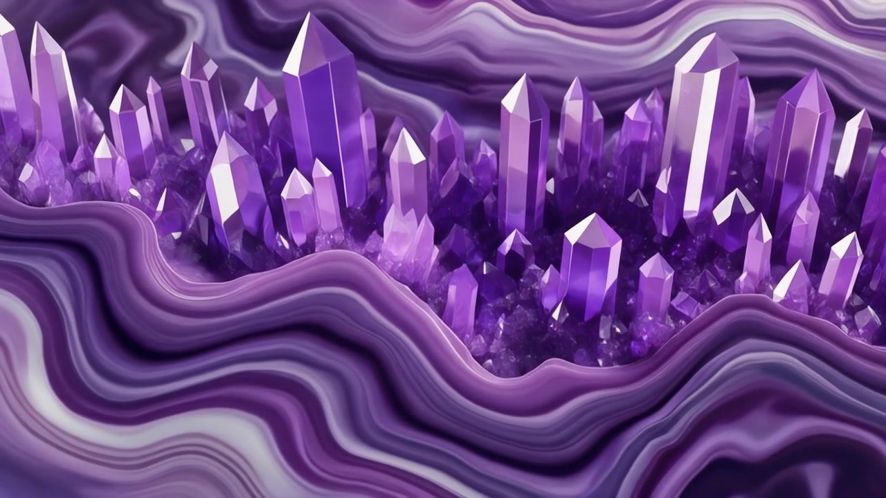 Animation abstraite de cristaux d'améthyste violets en croissance