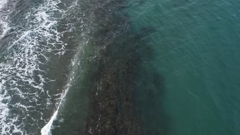 quick aerial top down to tilt up view along rocky shoreline coast