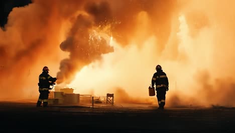 firefighters battling a fiery explosion