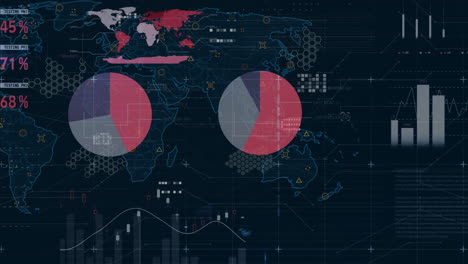 Animation-of-statistics-and-financial-data-processing-over-black-background