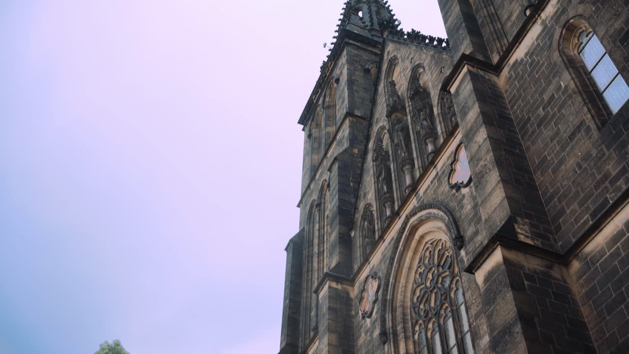 Ornate Entrance Door Of Saint Peter And Paul Basilica In Prague, Czechia - tilt-up panning shot