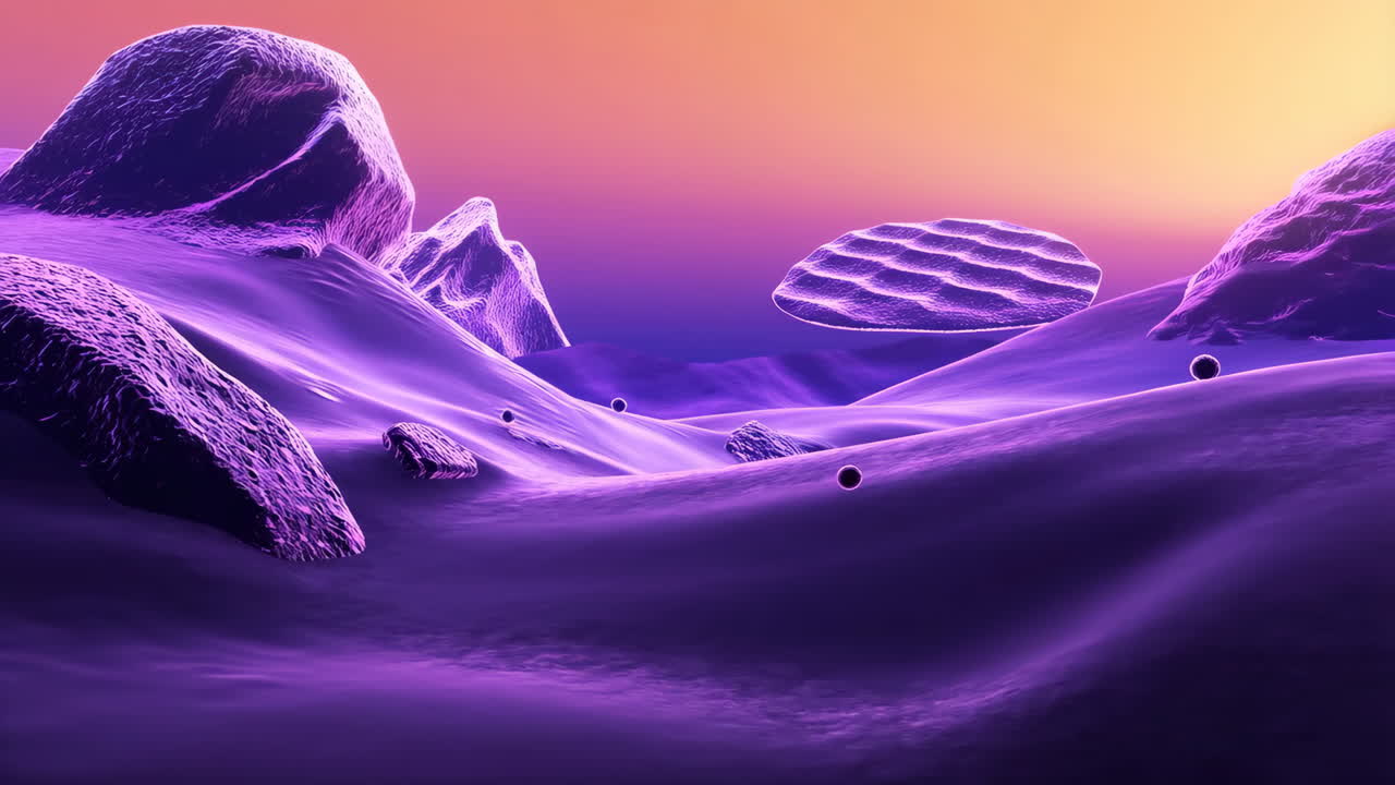 Vibrant Purple Alien Landscape with Floating Elements