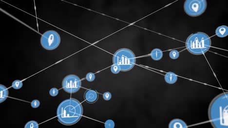 Animation-of-network-of-connections-with-icons-over-black-background