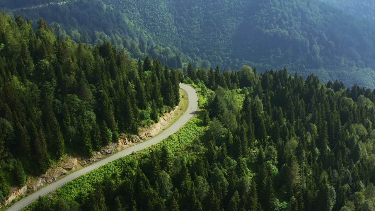 vista aérea de la carretera de montaña del bosque