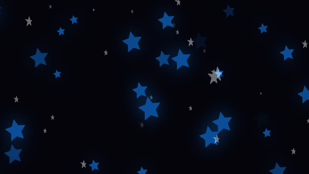 video generado digitalmente de estrellas de color azul y gris moviéndose contra un fondo negro