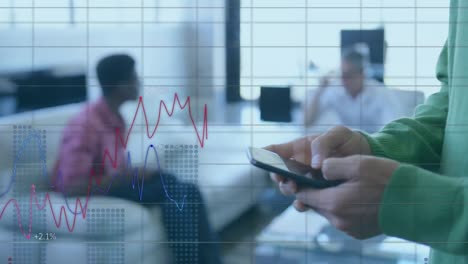 animación del procesamiento de datos sobre el hombre utilizando un teléfono inteligente