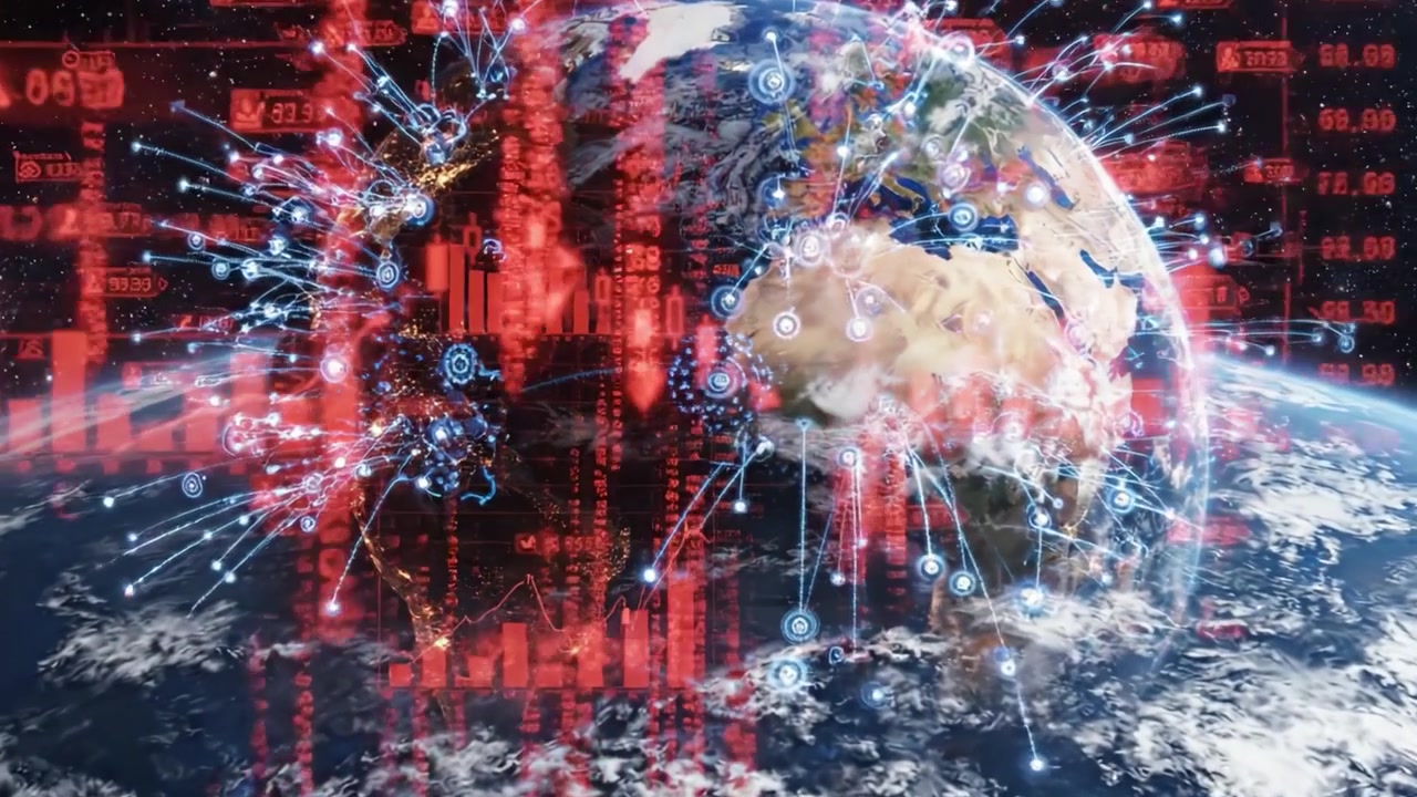 Exploring the Intersection of Technology and Global Economics: A Visual Representation of Earth Amidst Digital Data Manipulation and Market Trends