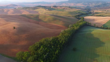 Paisaje-Aéreo-De-Los-Hermosos-Alrededores-De-San-Quirico-Di-Orcia-Y-Val-D&#39;orcia-En-Toscana-Italia