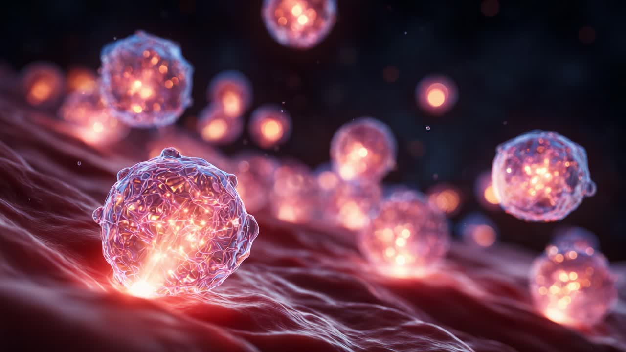 Microscopic Visualization of Luminous Cells in an Organic Medium: An Artistic Representation of Cellular Activity and Interaction in a Hypothetical Biological Environment