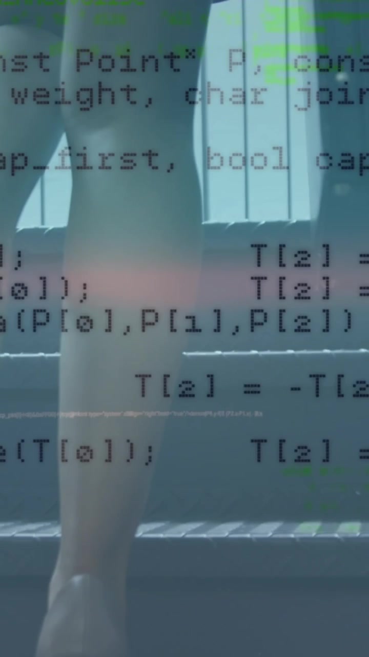 Animation of data processing over caucasian woman on stairs