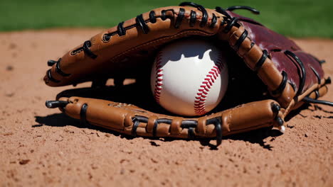 baseball glove and ball on the field