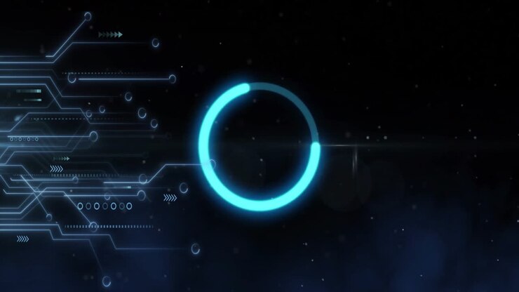 Elementi di interfaccia digitale e diagramma circolare, animazione di analisi dati futuristica
