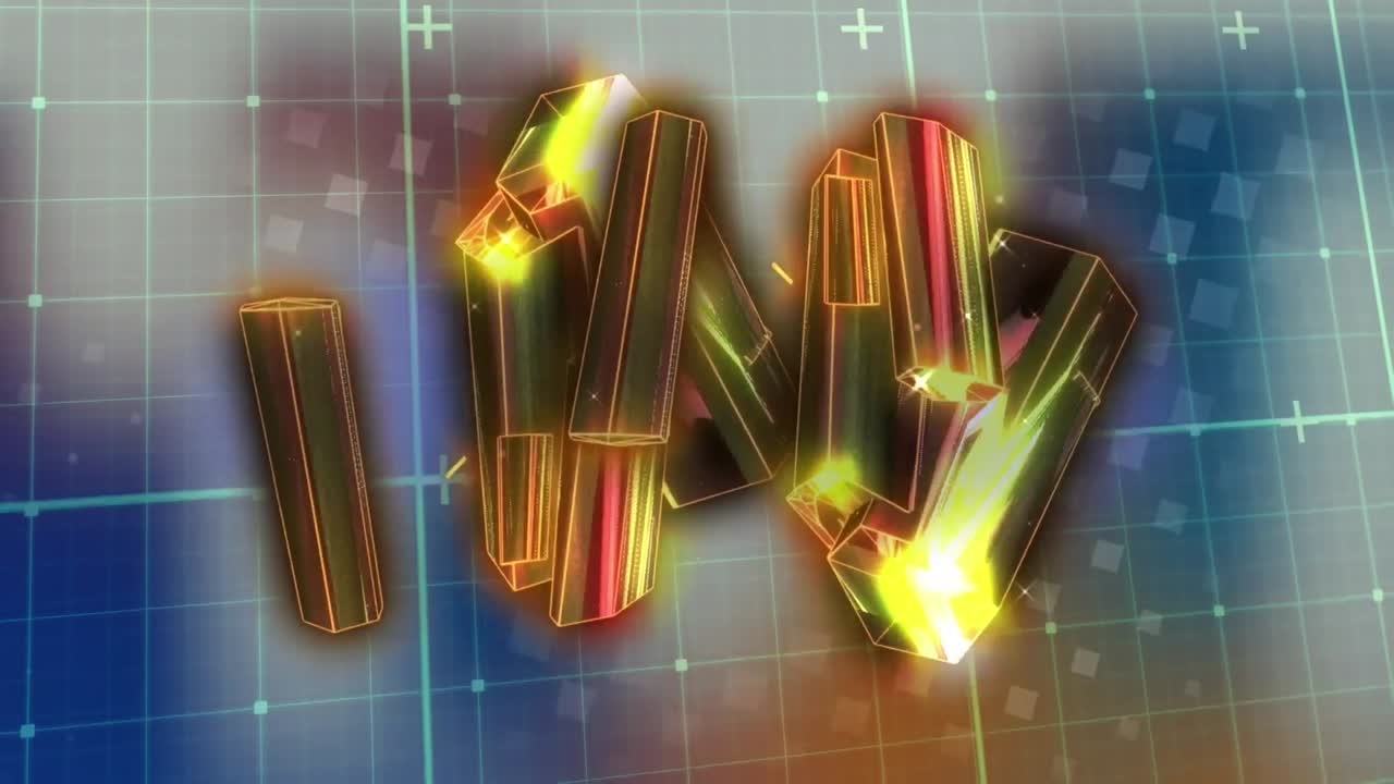 animación barras 3d sobre el patrón de cuadrícula contra múltiples cuadrados contra un fondo abstracto