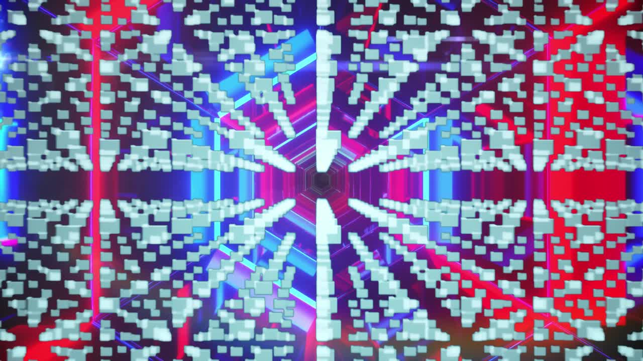 Animation of security padlock icon over neon glowing tunnel in seamless pattern