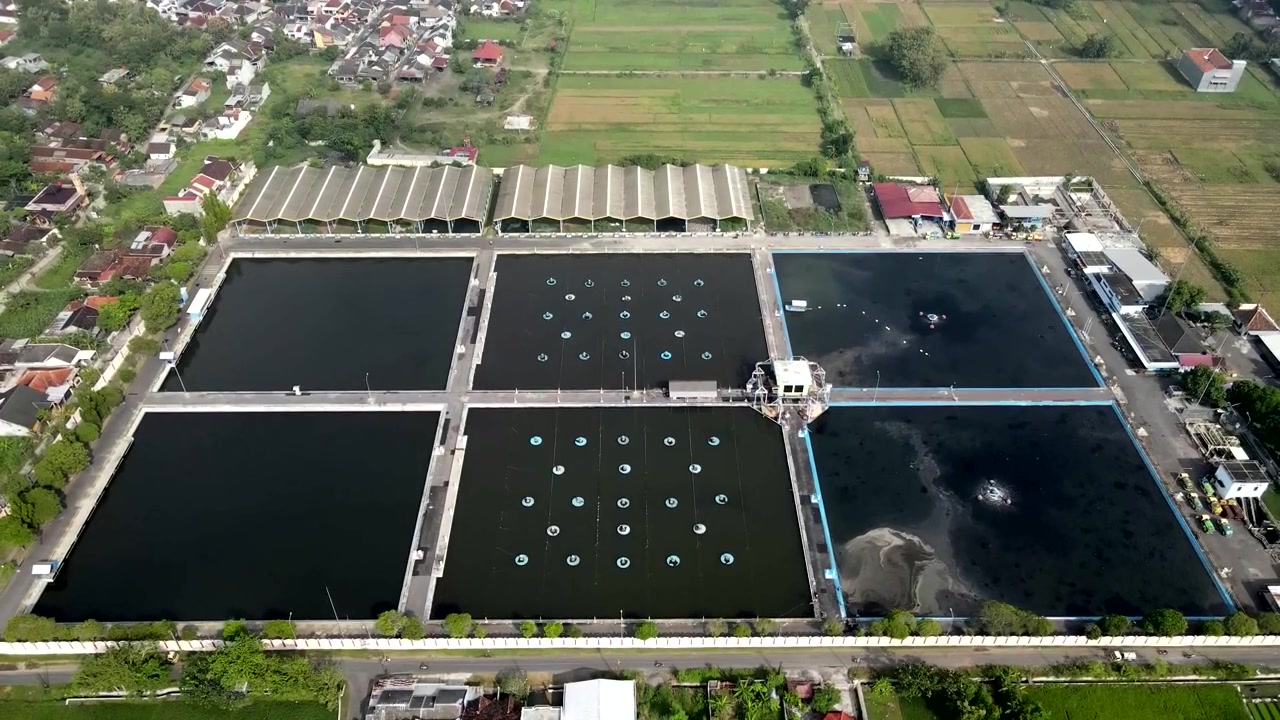 Aerial footage of the Wastewater Treatment Plant in Bantul, Yogyakarta. Its purpose is to prevent water and soil pollution, protect human health, and preserve aquatic ecosystems, allowing for reproces