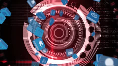 iconos en línea y de aplicaciones en cuadrados y códigos de programas