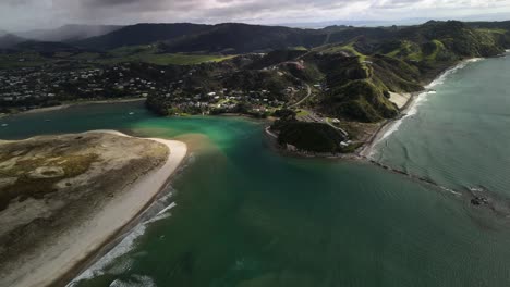 mangawhai township and mangawhai heads walking area on new zealand shore