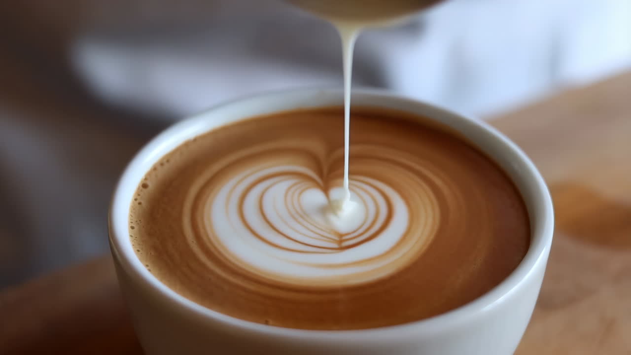 Pouring milk into a latte