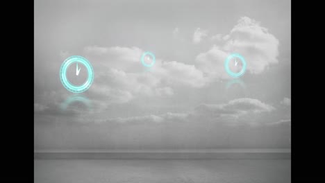 animation of clock moving over clouds