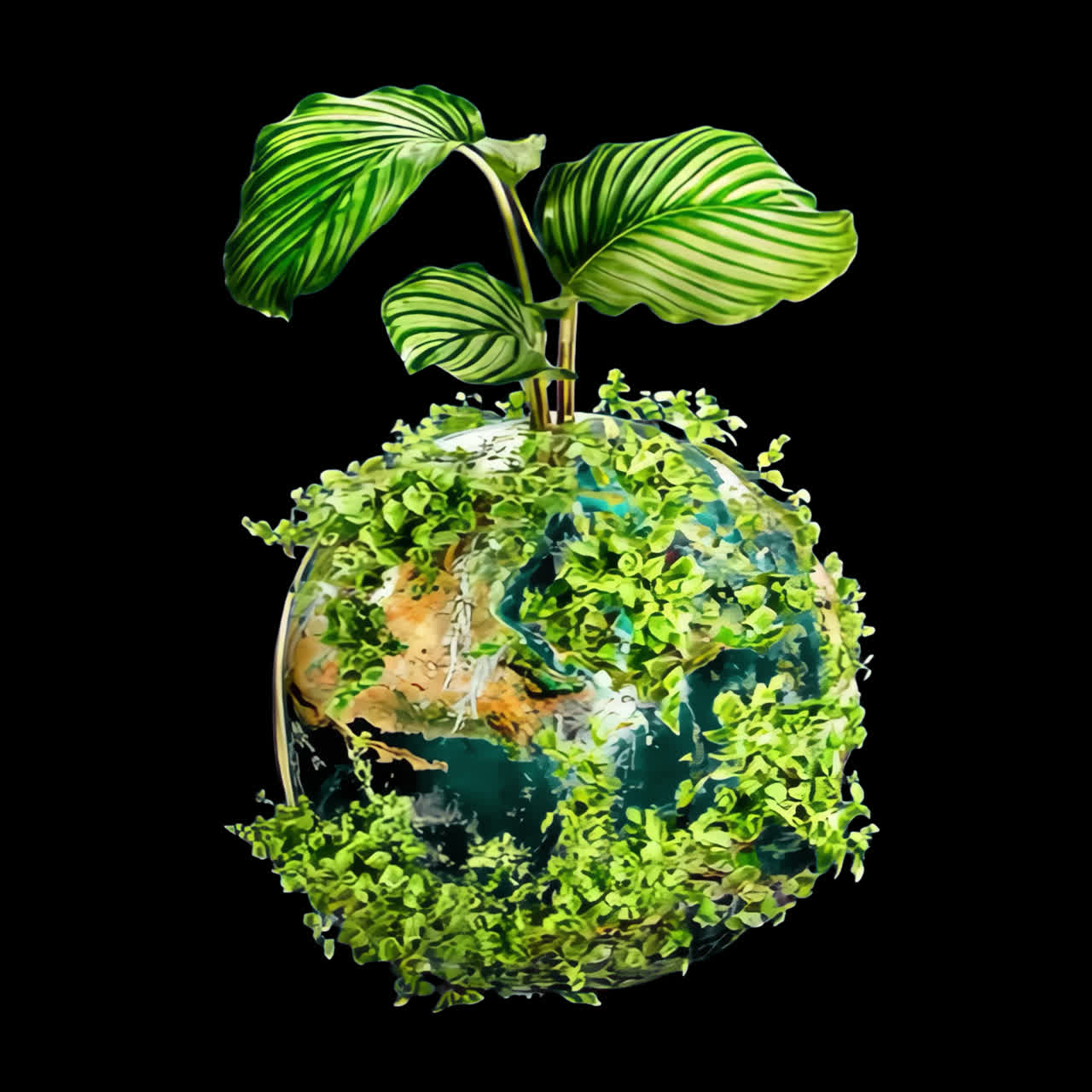 Risorsa isolata di animazione della Terra adornata con una vegetazione lussureggiante, video 4K trasparente, canale alfa