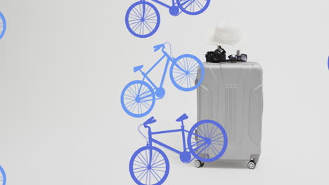 animación de iconos de bicicletas azules sobre el equipaje.