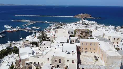 naxos, greece, aerial view of traditional white village houses on a beautiful day