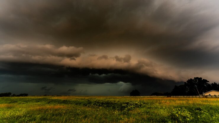 Threatening moody storm clouds moving quickly overhead