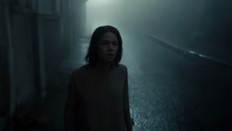 woman in a misty night alley