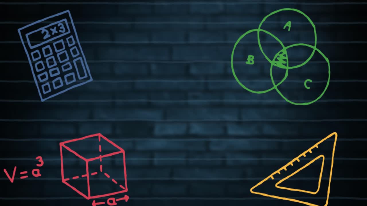 iconos de conceptos matemáticos contra la pared de ladrillo