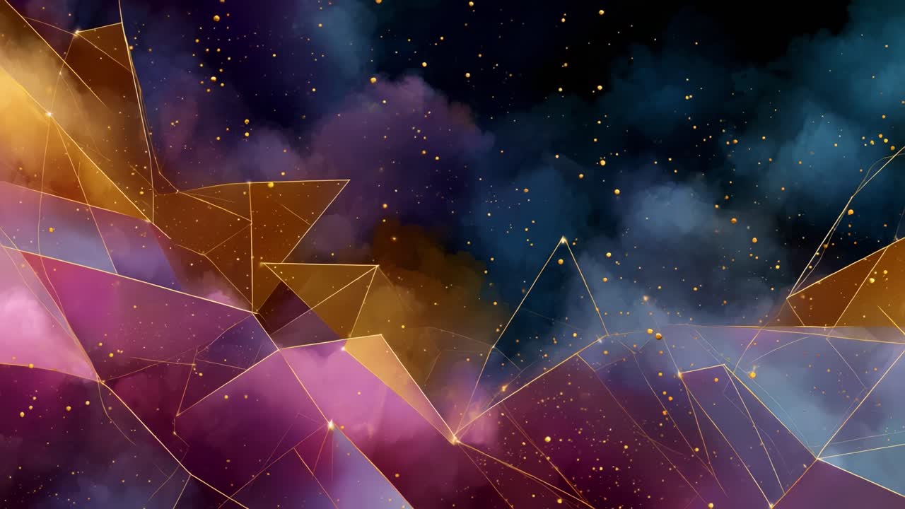 A Stunning Abstract Cosmic Landscape Featuring Geometric Shapes and Vibrant Colors, Capturing the Beauty of the Universe with a Dreamy Galactic Atmosphere