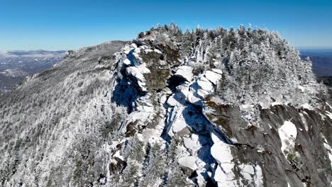 rocky ledge and cliffs in snow atop grandfather mountain nc, north carolina
