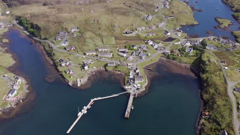 aerial drone shot of the isle of scalpay, an island near the isles of harris and lewis on the outer hebrides of scotland