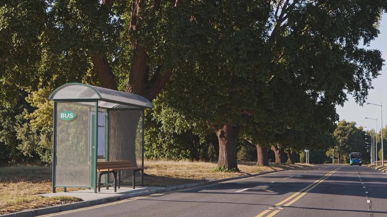 Empty Bus Stop on a Quiet Roadside