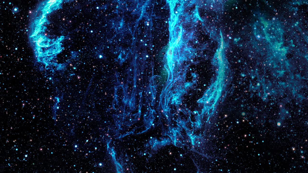 Flying into the Veil Nebula in Outer Space, also known as Cygnus Loop. The Veil Nebula is a cloud of heated and ionized gas and dust in the constellation Cygnus.