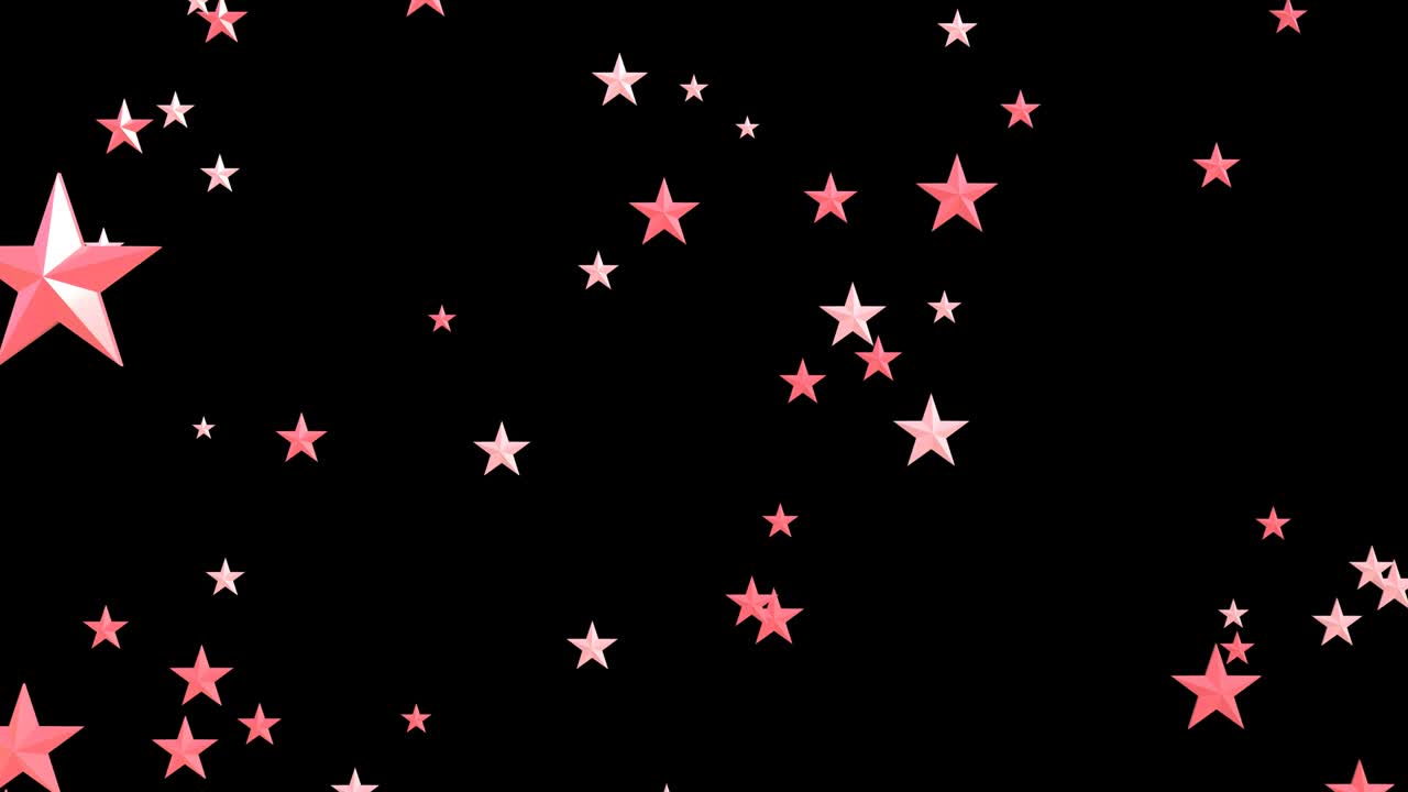 confeti rosado en forma de estrella sobre un fondo negro.