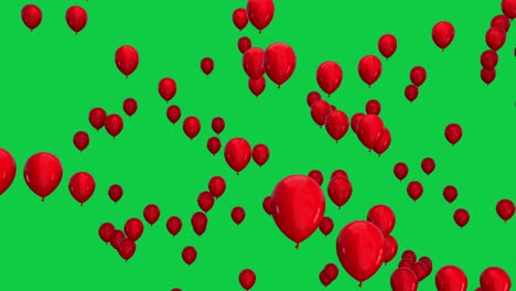 red balloons flying from bottom to top,isolated on green screen background 4k
