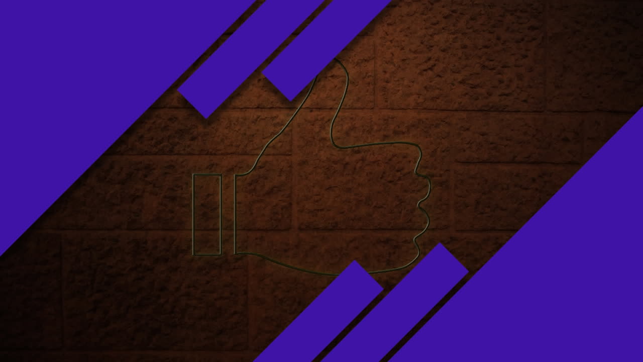 animación digital de formas azules abstractas sobre amarillo neón como icono contra la pared de ladrillo