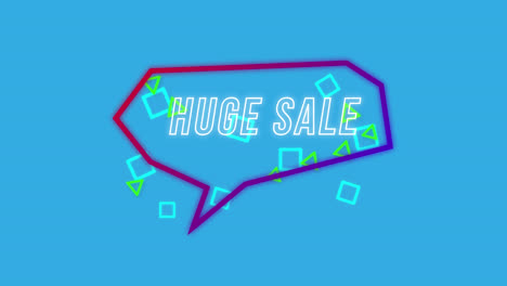 huge sale graphic in purple speech bubble on blue