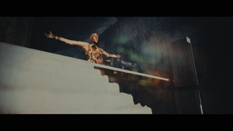 golden figure in a concrete abstract setting