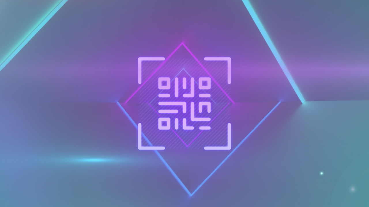 escáner de código qr con elementos de neón contra rastros de luz