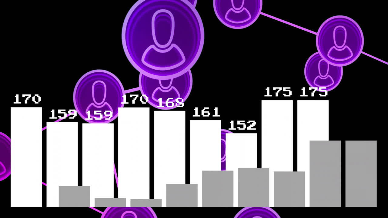 Animation of data processing over network of connections on black background