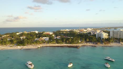 Aerial-Reveal,-Yacht-Boats-Anchored-in-Shallow-Water