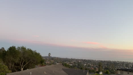 Amazing-View-in-Santa-Barbara,-Pan-Right-Shot-With-Palm-Trees-and-Pacific-Ocean