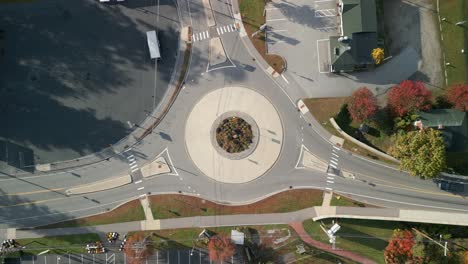 overhead drone view of a traffic round about