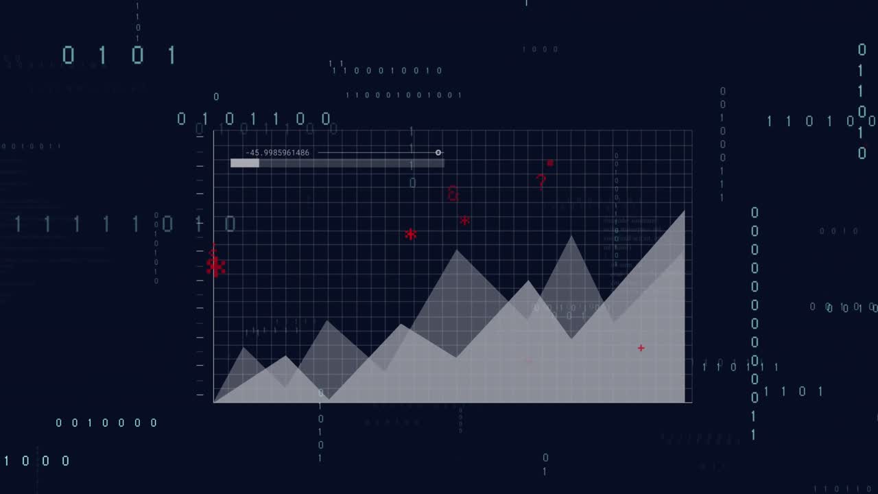 animación del procesamiento de datos en pantalla sobre fondo oscuro